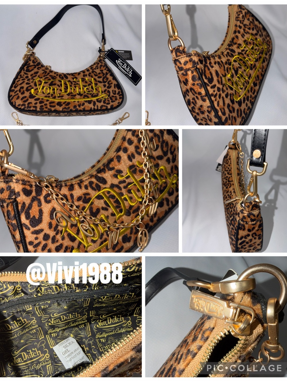 Von Dutch Leopard-Print Shoulder Bag with Gold Logo